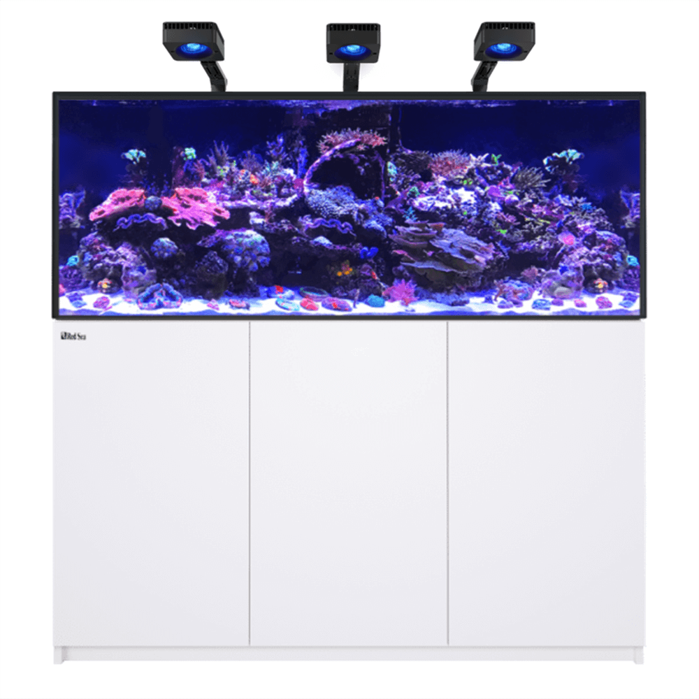 Red Sea Reefer 625 G3 Deluxe 150cm Aquarium & White Cabinet  - 620L (Incl. 3 X RL115 & Arms)